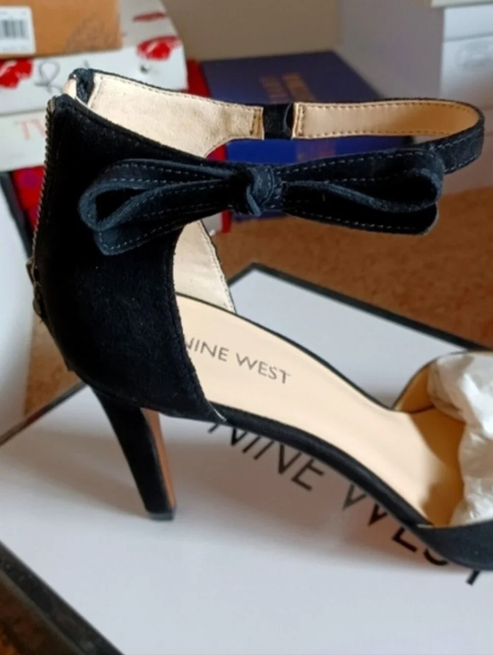 Nine West Black Suede Pointed-Toe Ankle Strap Pumps